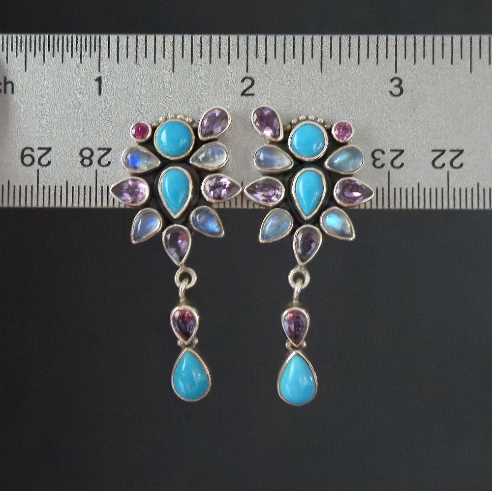 Nicky Butler 925 Sterling Silver Clip-on Turquoise Moonstone Amethyst Earrings - Picture 6 of 15
